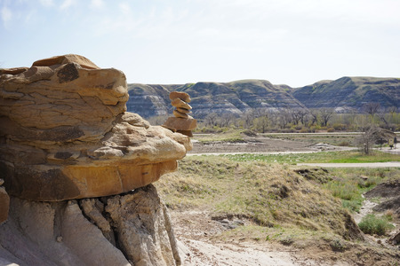 Stacked stones in the Alberta Badlandsの写真素材