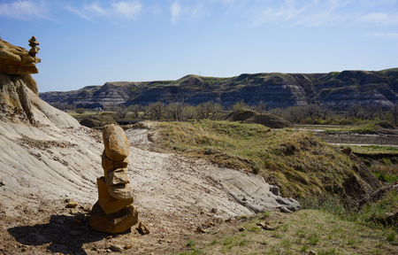 Stacked stones in the Alberta Badlandsの写真素材