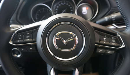 Tak Thailand, January 4, 2022, Mazda sports car steering wheel, modern design, safe for all driving...