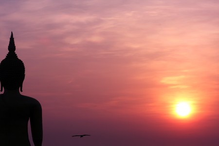 One Of The World Biggest Buddha Image With Sunrising, AngThong-Thailandの写真素材