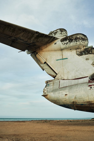 Fragment of the Lun ekranoplane ship. Surroundings of Derbent, Republic of Dagestan. Derbent,...