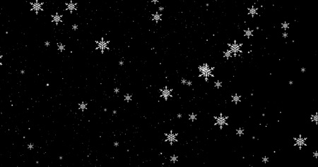 White snowflakes on the black Christmas background. 3D render imageの写真素材