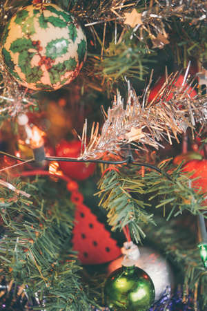Christmas ornaments and fireplaceの写真素材