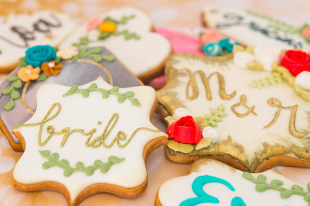 Cookies with heart shape for weddings or valentines dayの写真素材