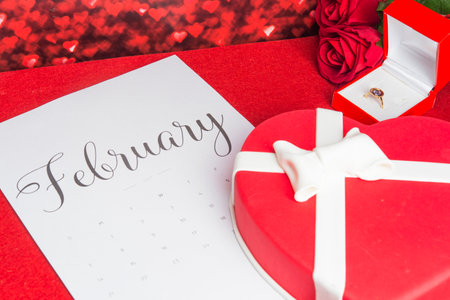 February Calendar, valentine day with toppingsの写真素材
