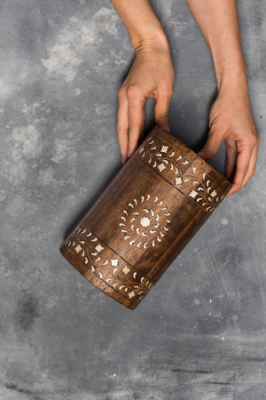 hand painted wooden chest close upの写真素材