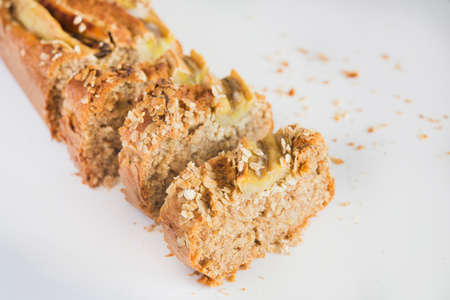 crunchy banana bread with cinnamonの写真素材