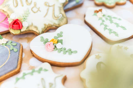 Cookies with heart shape for weddings or valentines dayの写真素材