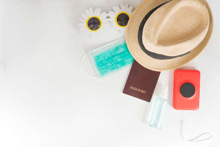 Travel with covid (mask and disinfectation)の写真素材