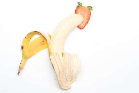 Strawberry with banana sexual conceptの写真素材