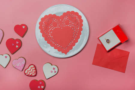 Valentines day cake with heart shadeの写真素材