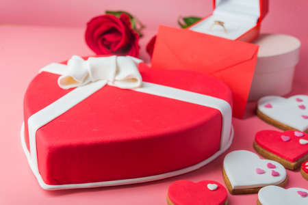 Valentines day cake with heart shadeの写真素材