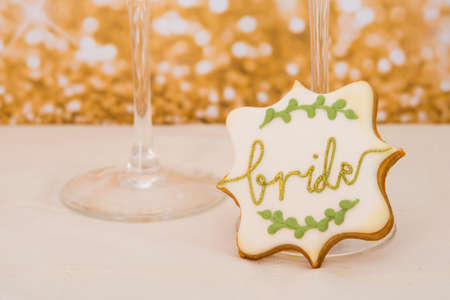 Cookies with heart shape for weddings or valentines dayの写真素材