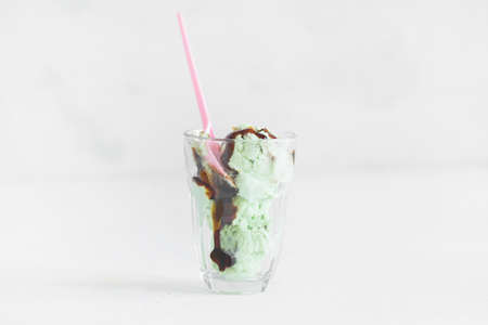Ice cream with mint and chocolateの写真素材
