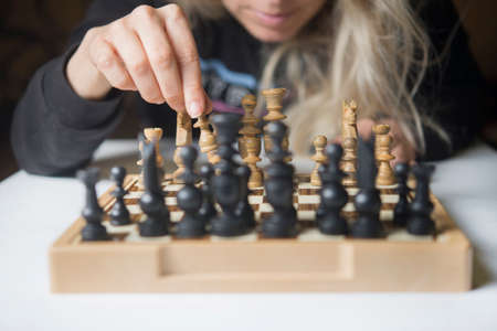 beautiful Woman wooden chessの写真素材