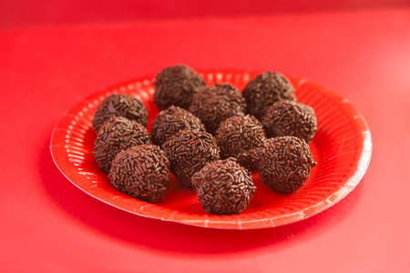 Brigadeiro is a typical sweet of Brazilian gastronomyの写真素材