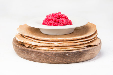 Blinis (crepes with red caviar typical of the Russian carnival)の写真素材