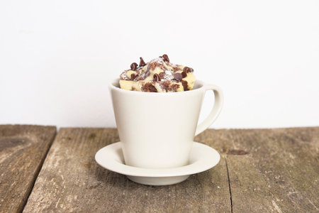 mugcake chocolate microwaved homemade close upの写真素材