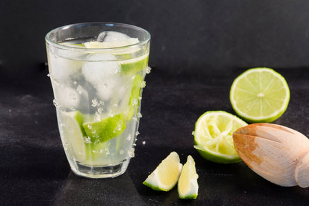 lime vodka and ice for summerの写真素材
