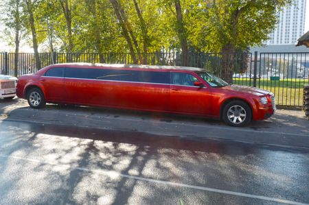 Large red limousine The limousines for rentのeditorial素材