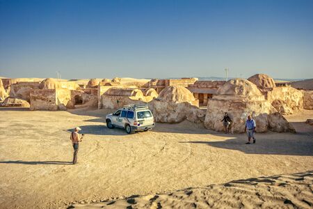 Sahara, Tunisia - june 16, 2013: Abandoned sets for the shooting of the movie Star Wars in the Sahara desert on a background of sand dunes on june 16, 2013 in Sahara, Tunisiaのeditorial素材