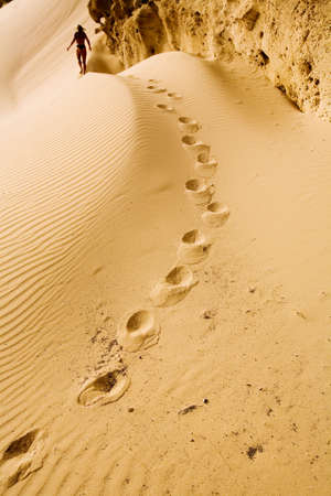 Footprints on the sand Sidi Kaoki beachの写真素材
