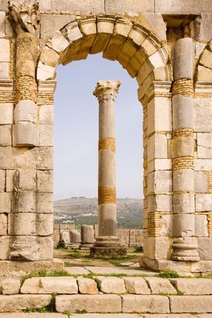 Volubilis is the best preserved Roman site in Morocco, and features some brilliant mosaics. It was declared a UNESCO World Heritage site in 1997.の写真素材