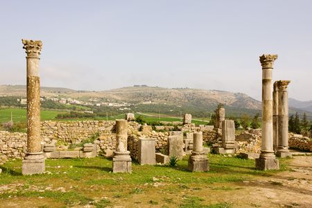 Volubilis is the best preserved Roman site in Morocco, and features some brilliant mosaics. It was declared a UNESCO World Heritage site in 1997.の写真素材