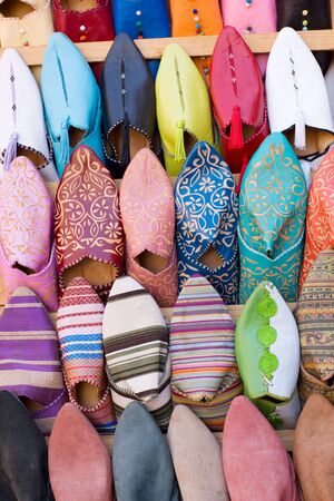 Colorful arabic shoes alignment in a shopの写真素材