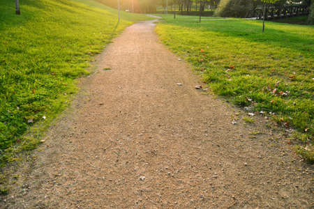 Walking trail is covered by green grass. Located in Bursa, Turkey