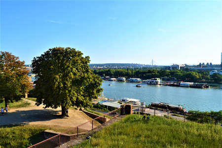 Beautiful Sava River, Belgrade. River Sava. Photo was taken from Belgrade Castle. Sunny day and...