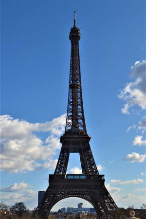 City sign of the Paris, France: Eiffel. Statue of Eiffel made of full metal and steel, Paris, France...