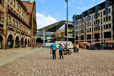 City center of the Chemnitz, East Germany in 10.09.2011. City center and gothic architecture details of Chemnitz, Germany with blue sky.のeditorial素材