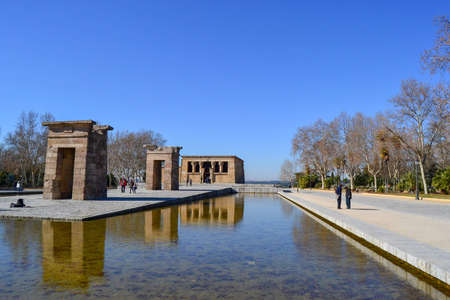Spain, Madrid, 16.02.2012. Temple of Debod (Templo de Debod) ancient Egyptian temple that was dismantled and rebuilt in Madrid, Spainのeditorial素材