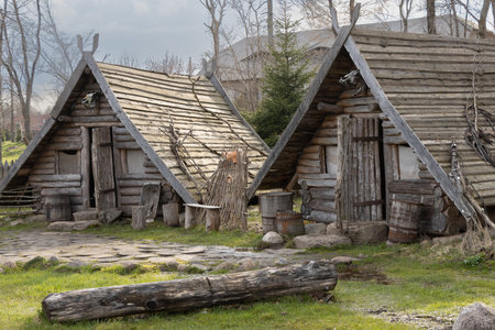 wooden houses in which ancient people livedの写真素材