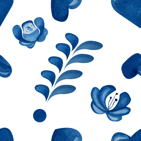 Hand drawn watercolor vintage seamless pattern on valentines day theme. cute hearts and flowers of...