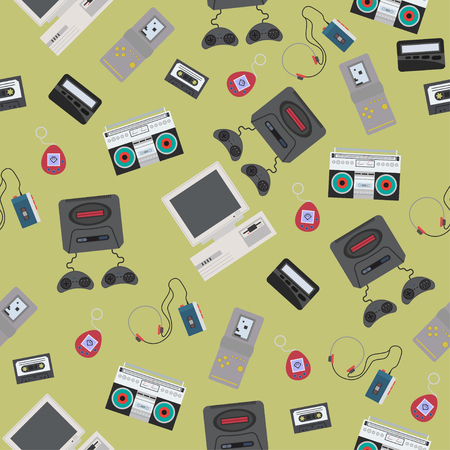 Seamless pattern with colorful retro gadget of 90sのイラスト素材