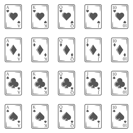 Poker cards vintage icons in monochrome style. Flash royal combination.のイラスト素材