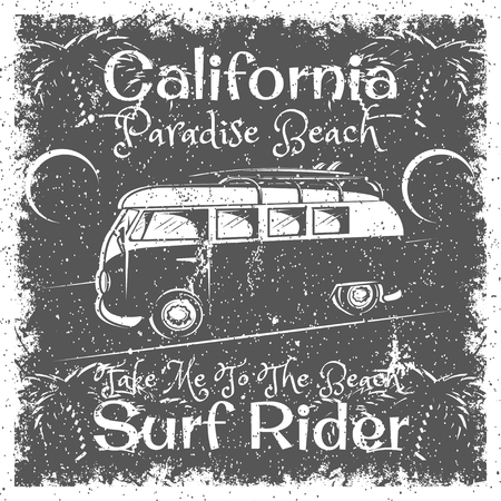 Vintage California Beach poster. Surf Rider typography for print, t-shirt, tee design.のイラスト素材