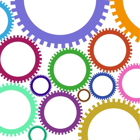 Illustration set of colored gears of different sizesのイラスト素材