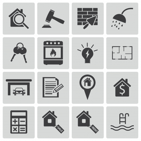 Vector black  rea estatel icons setのイラスト素材