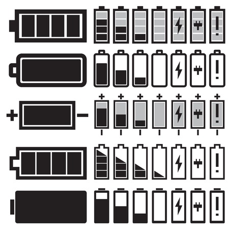 Vector black battery icons set Vector black battery icons set
