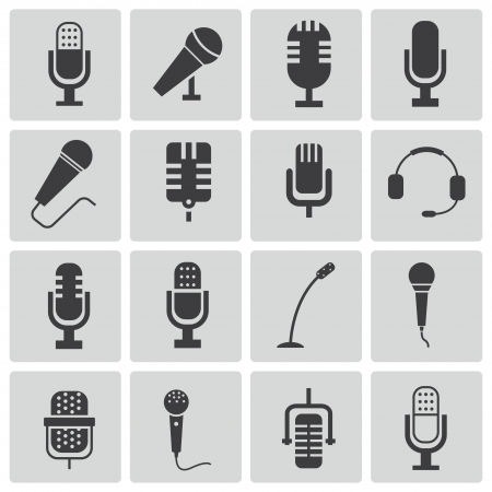 black  microphone  icons setのイラスト素材