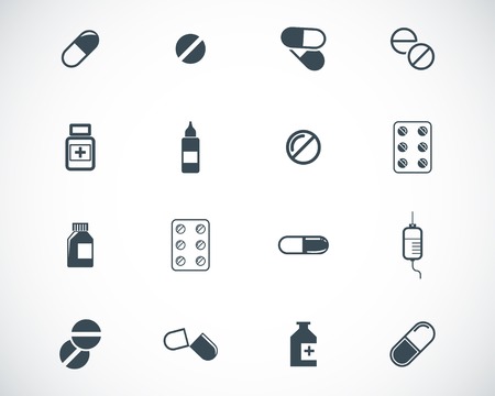 Vector black pills icon setのイラスト素材