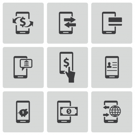 Vector black mobile banking icons setのイラスト素材