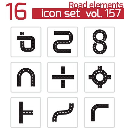 Vector black road elements icons setのイラスト素材