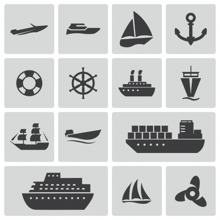 Vector black ship and boat  icons setのイラスト素材