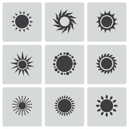 Vector black sun icons setのイラスト素材