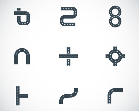 Vector black road elements icons setのイラスト素材