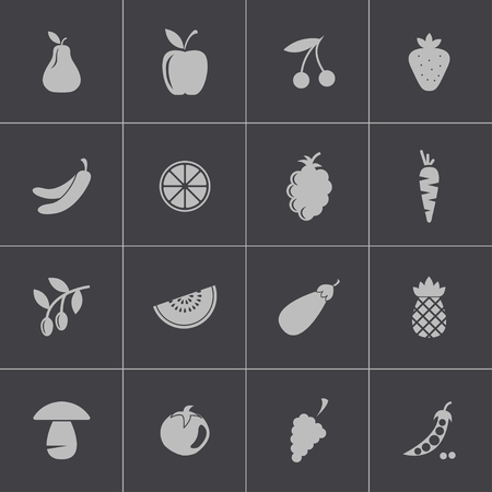 Vector black fruits and vegetables icons setのイラスト素材